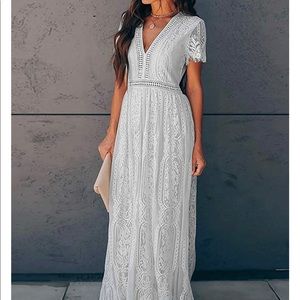 White Floral Lace Maxi Dress